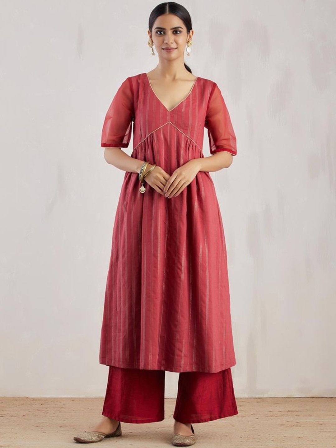 

THE INDIAN CAUSE Women A-Line Kurta with Palazzos, Red