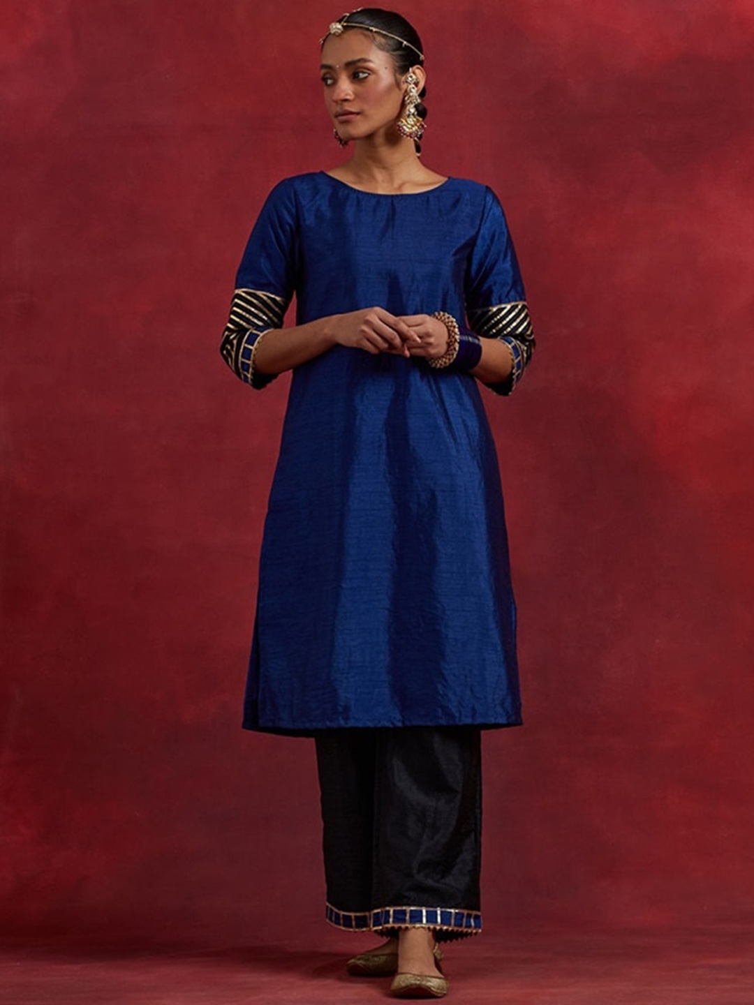 

THE INDIAN CAUSE Women Regular Gotta Patti Kurta With Palazzos & With Dupatta, Blue