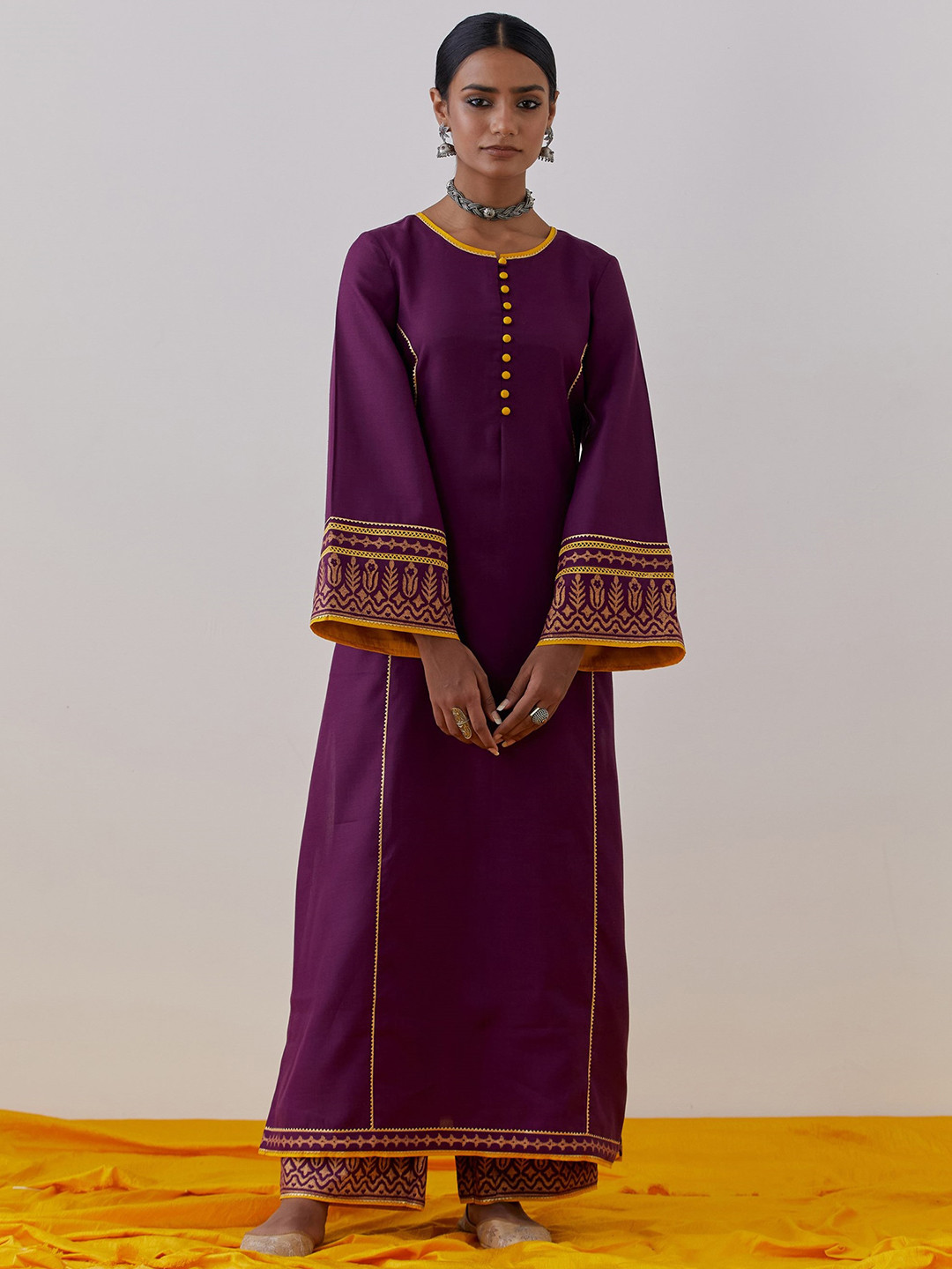 

THE INDIAN CAUSE Women Regular Pure Cotton Kurta with Palazzos & With Dupatta, Purple