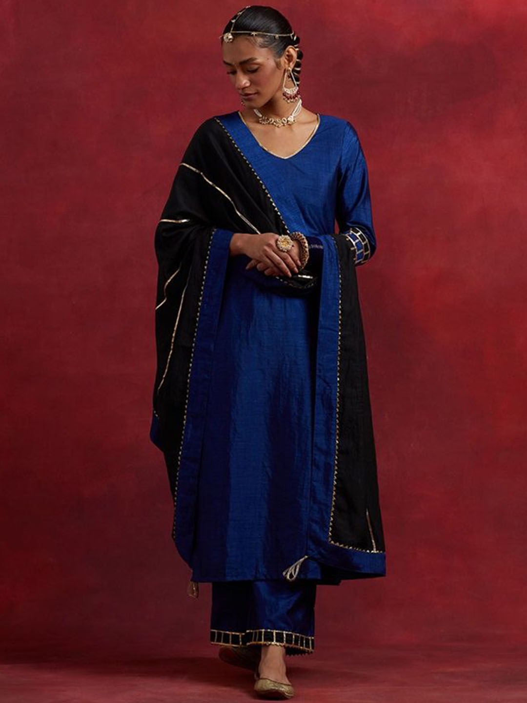 

THE INDIAN CAUSE Women Gotta Patti Kurta With Palazzos & With Dupatta, Blue