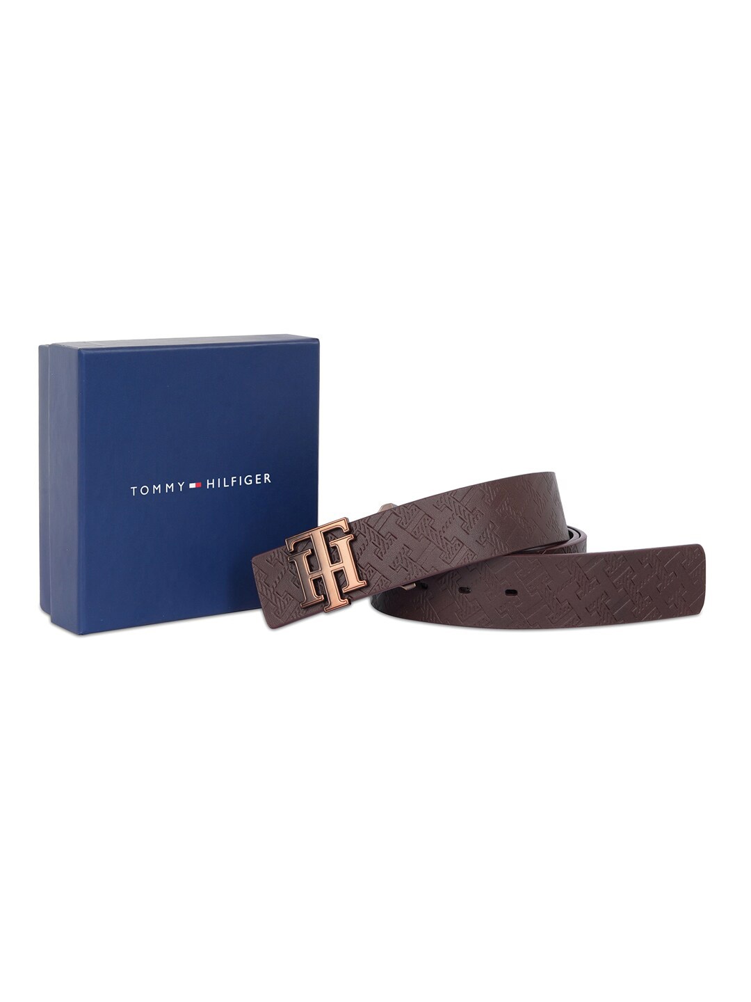 

Tommy Hilfiger Men Textured Leather Push Pin Belt, Brown