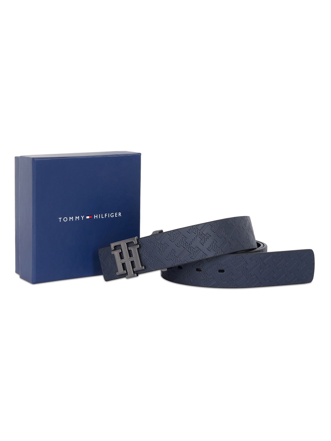 

Tommy Hilfiger Men Textured Leather Push Pin Belt, Navy blue