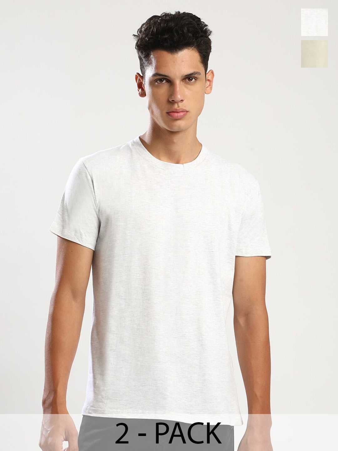 

THE DAILY OUTFITS Men Pack of 2 Round Neck Pure Cotton T-shirts, Steel