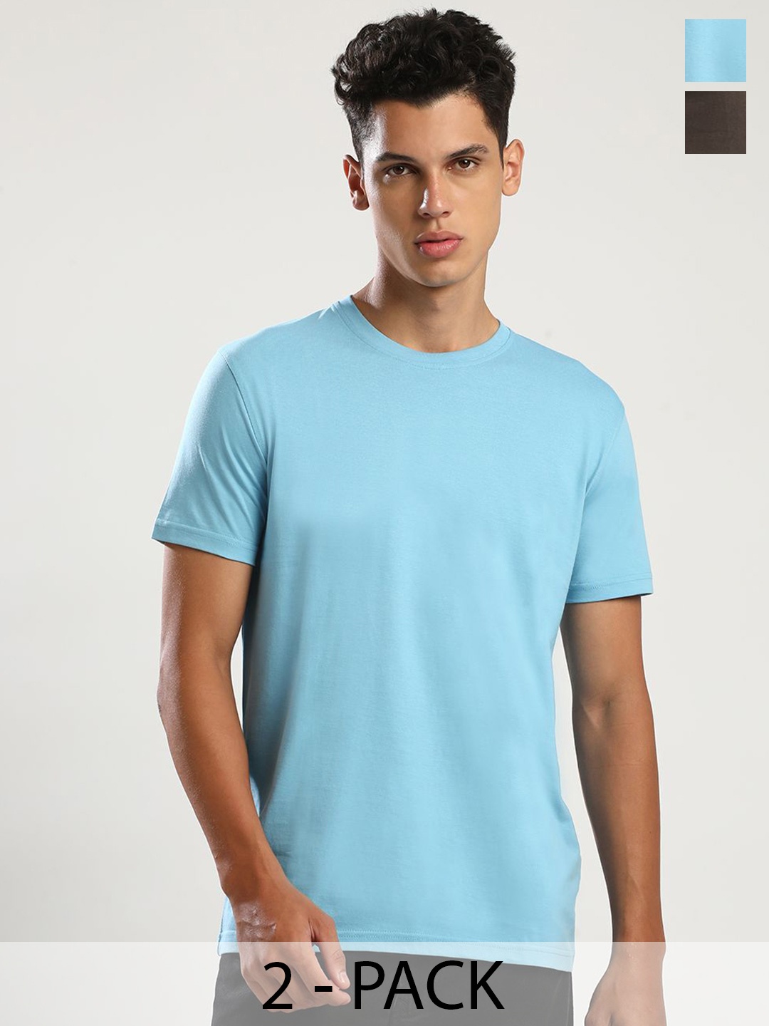 

THE DAILY OUTFITS Men Pack Of 2 Solid Bio Finish Pure Cotton T-shirt, Charcoal