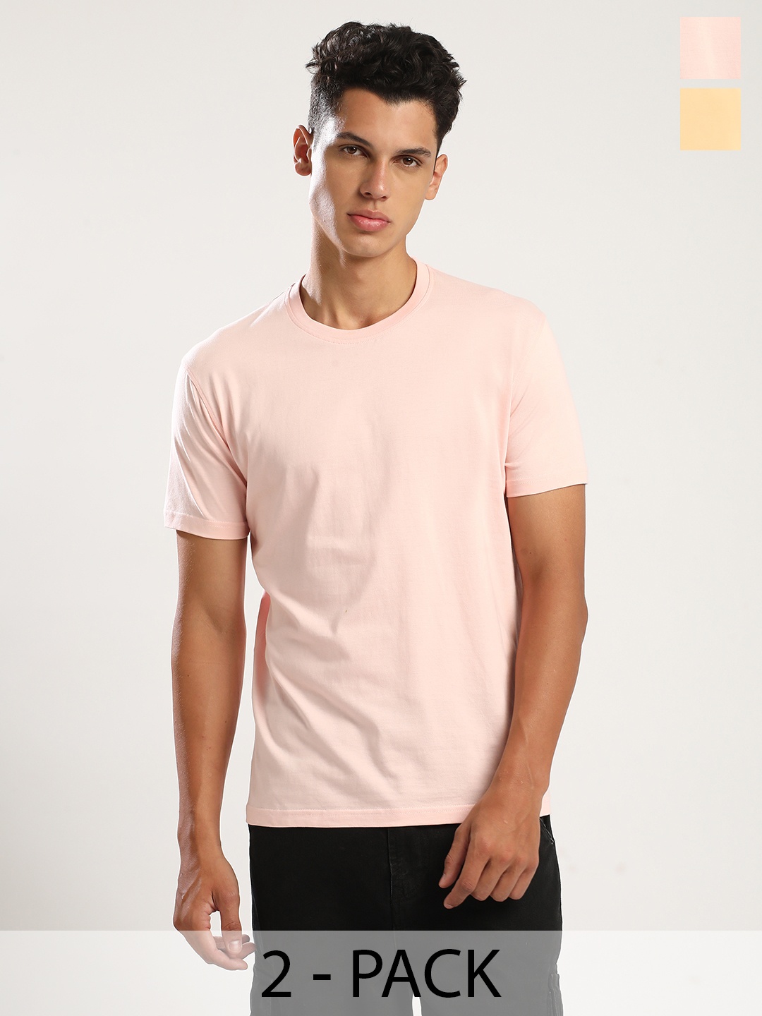 

THE DAILY OUTFITS Men 2 Mandarin Collar Pure Cotton Bio Finish T-shirt, Peach