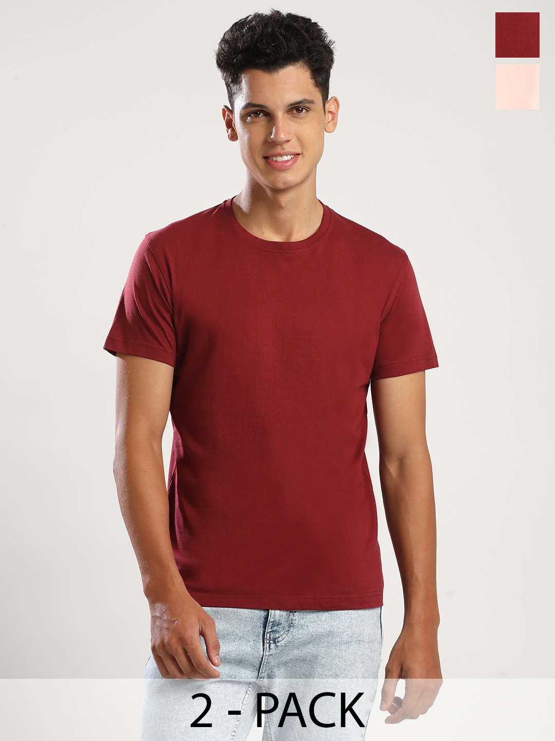 

THE DAILY OUTFITS Men 2 Pure Cotton Bio Finish T-shirt, Maroon