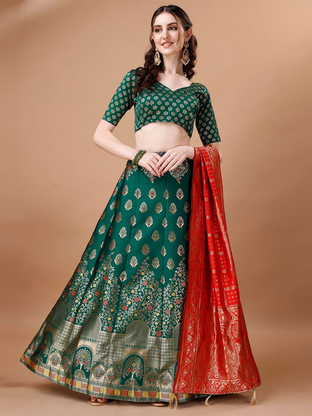 

LeeliPeeri Designer Women Woven Design Lehenga & Unstitched Blouse With Dupatta, Green