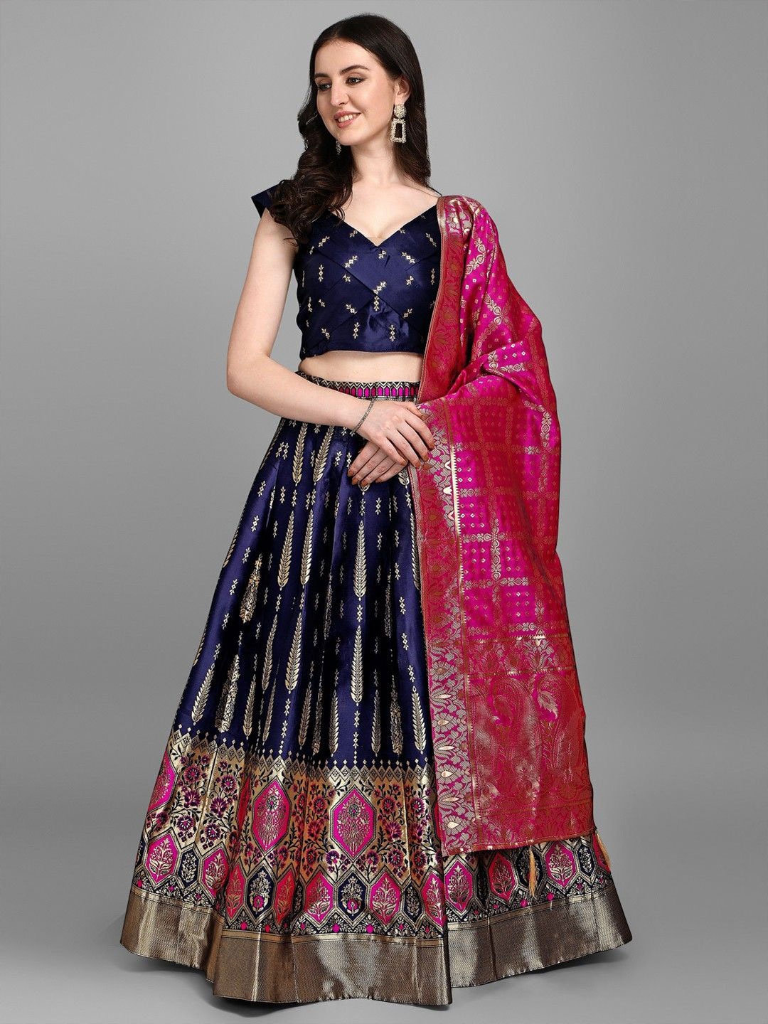 

LeeliPeeri Designer Woven Design Semi-Stitched Lehenga & Unstitched Blouse With Dupatta, Navy blue