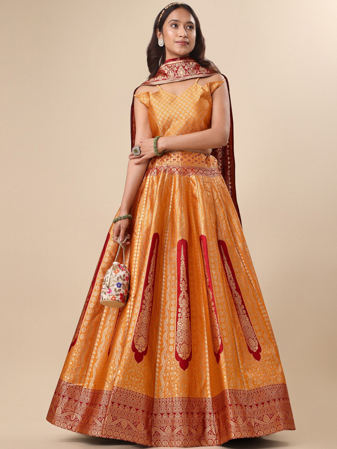 

LeeliPeeri Designer Women Printed Semi-Stitched Lehenga & Unstitched Blouse With Dupatta, Yellow