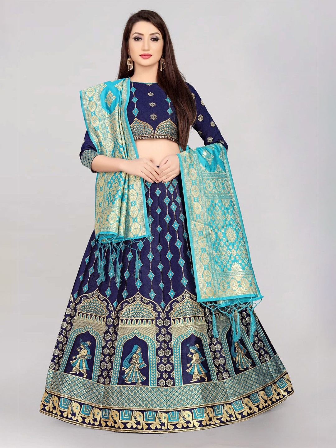 

LeeliPeeri Designer Foil Print Semi-Stitched Lehenga & Unstitched Blouse With Dupatta, Blue