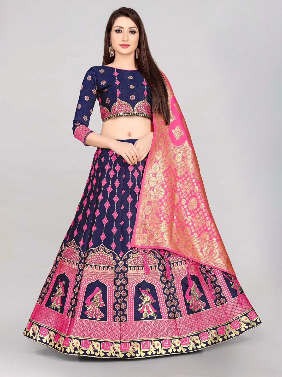

LeeliPeeri Designer Foil Print Semi-Stitched Lehenga & Unstitched Blouse With Dupatta, Violet