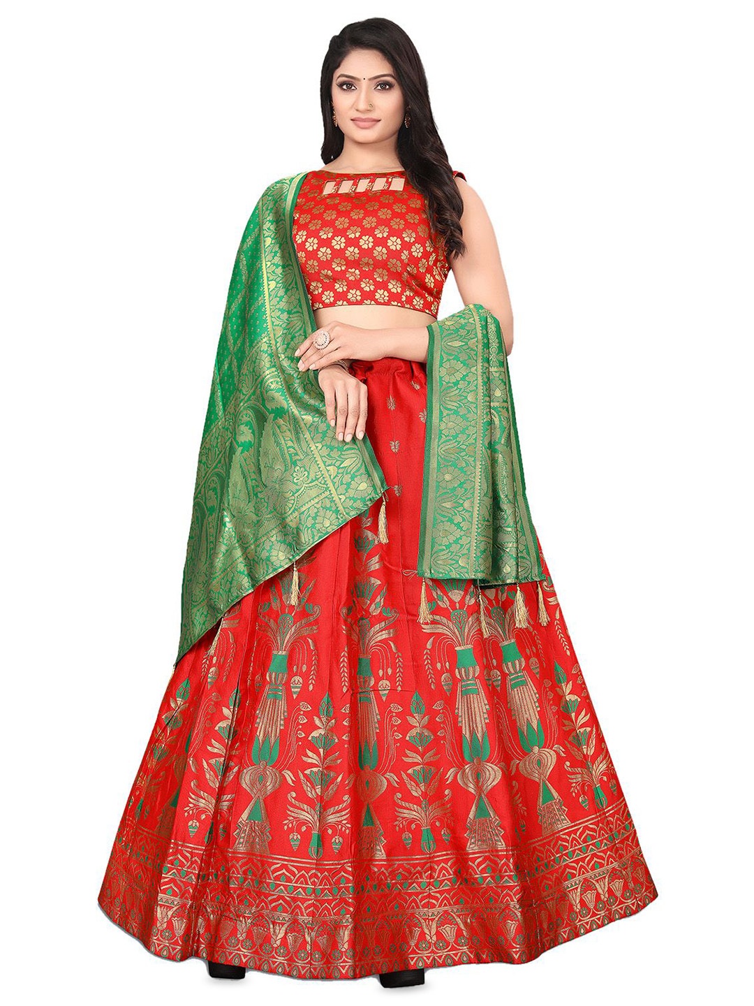 

LeeliPeeri Designer Woven Design Semi-Stitched Lehenga & Unstitched Blouse With Dupatta, Red