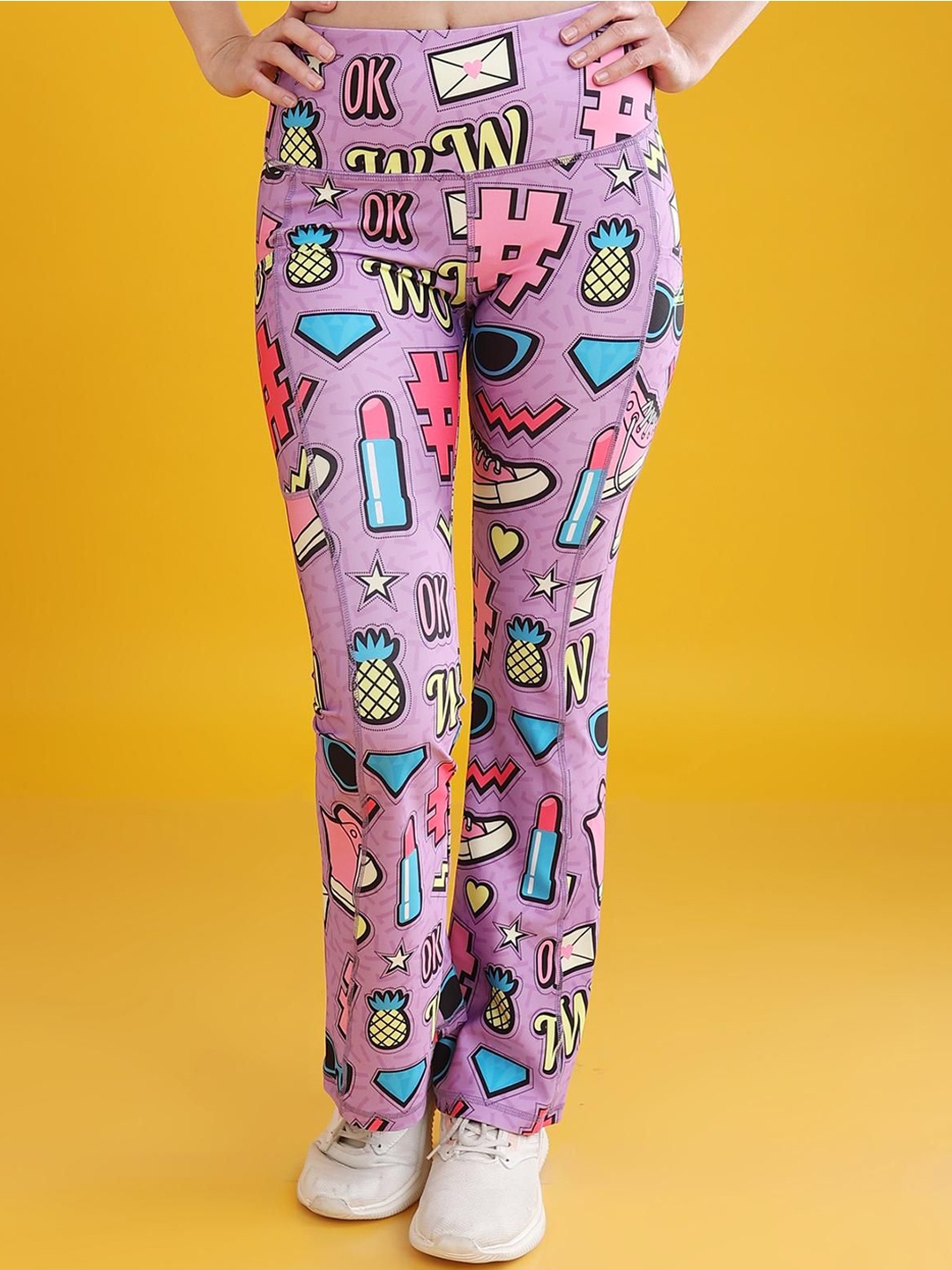 

The Dance Bible Women Printed Flared Track Pants, Lavender