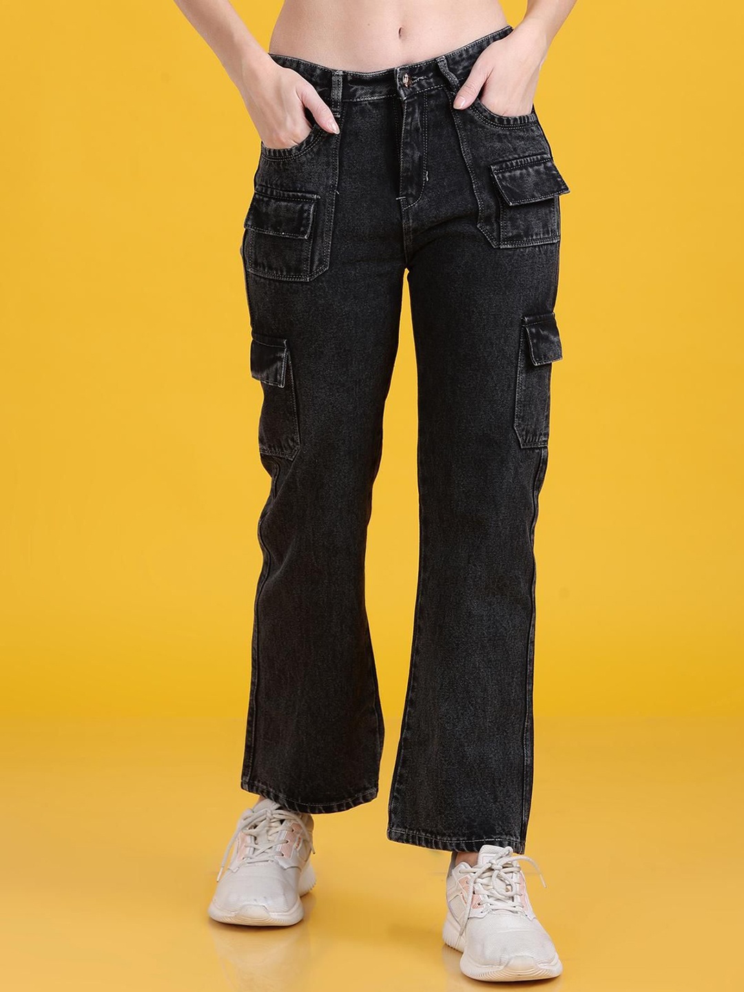

The Dance Bible Women Straight Fit Cargo Jeans, Black