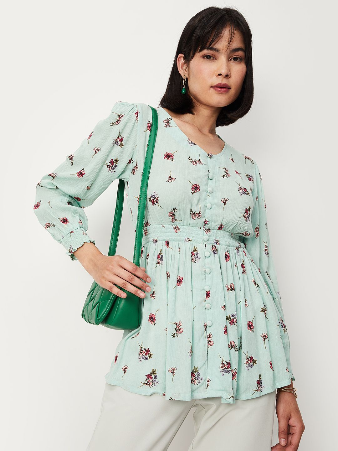 

max Floral Print Empire Top, Green