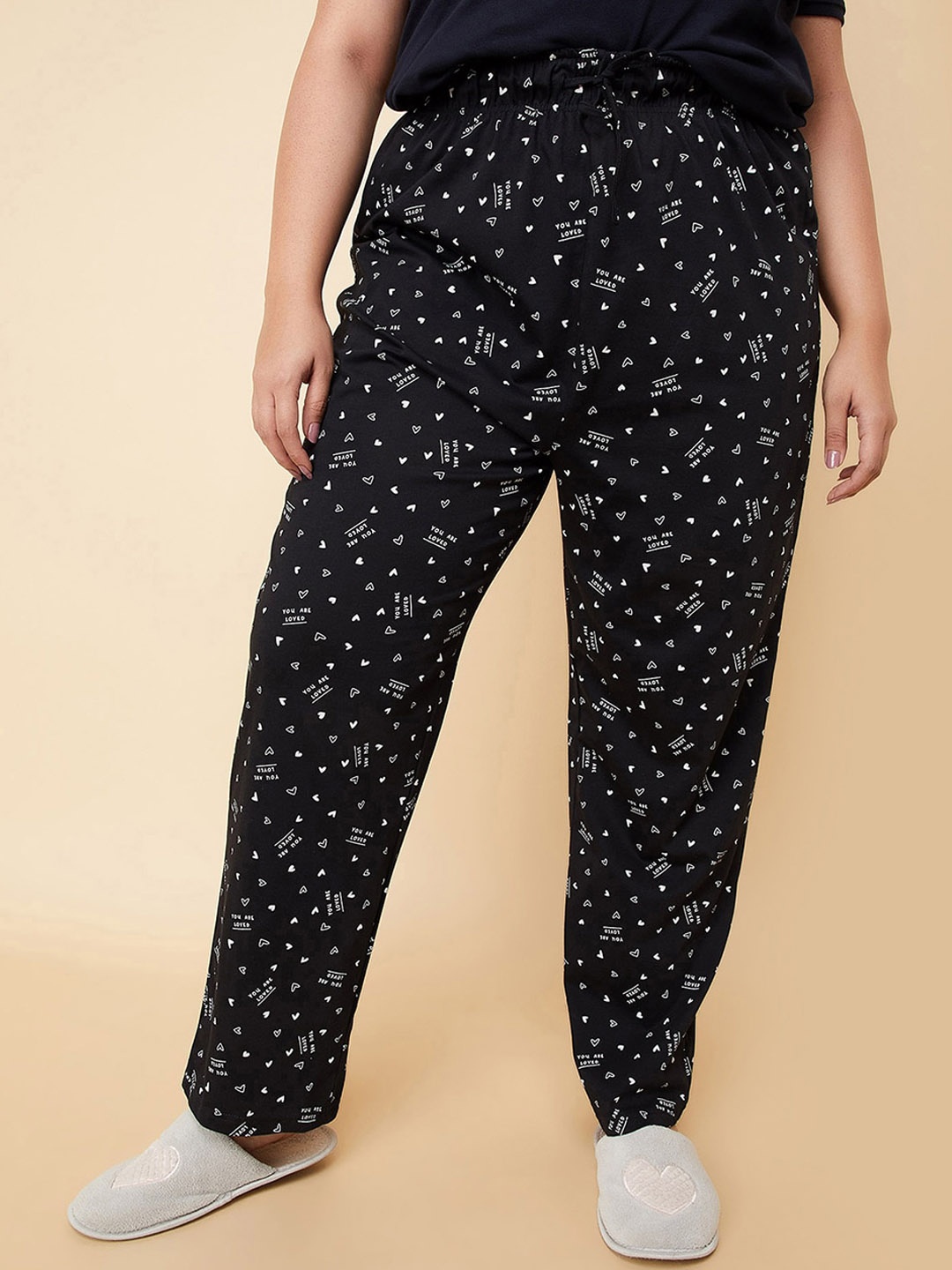 

max Women Printed Pure Cotton Lounge Pants, Black