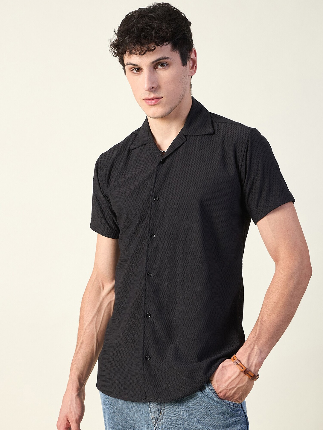 

Mast & Harbour Men Classic Opaque Casual Shirt, Black