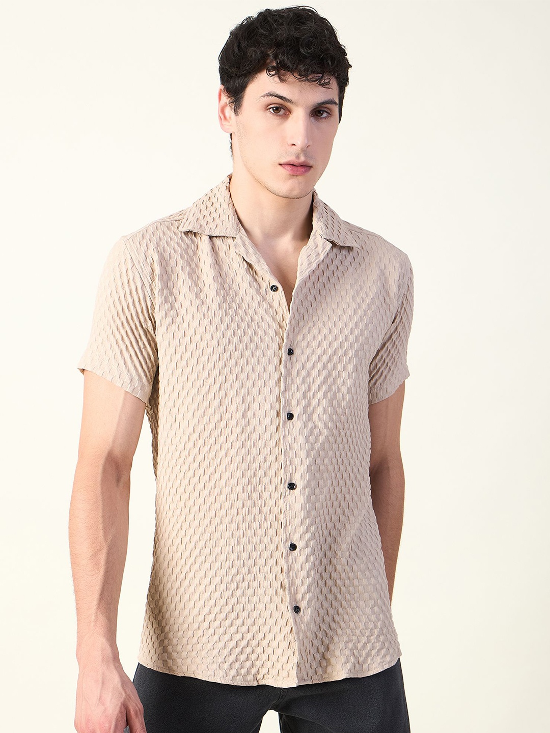 

Mast & Harbour Men Self Design Casual Shirt, Beige