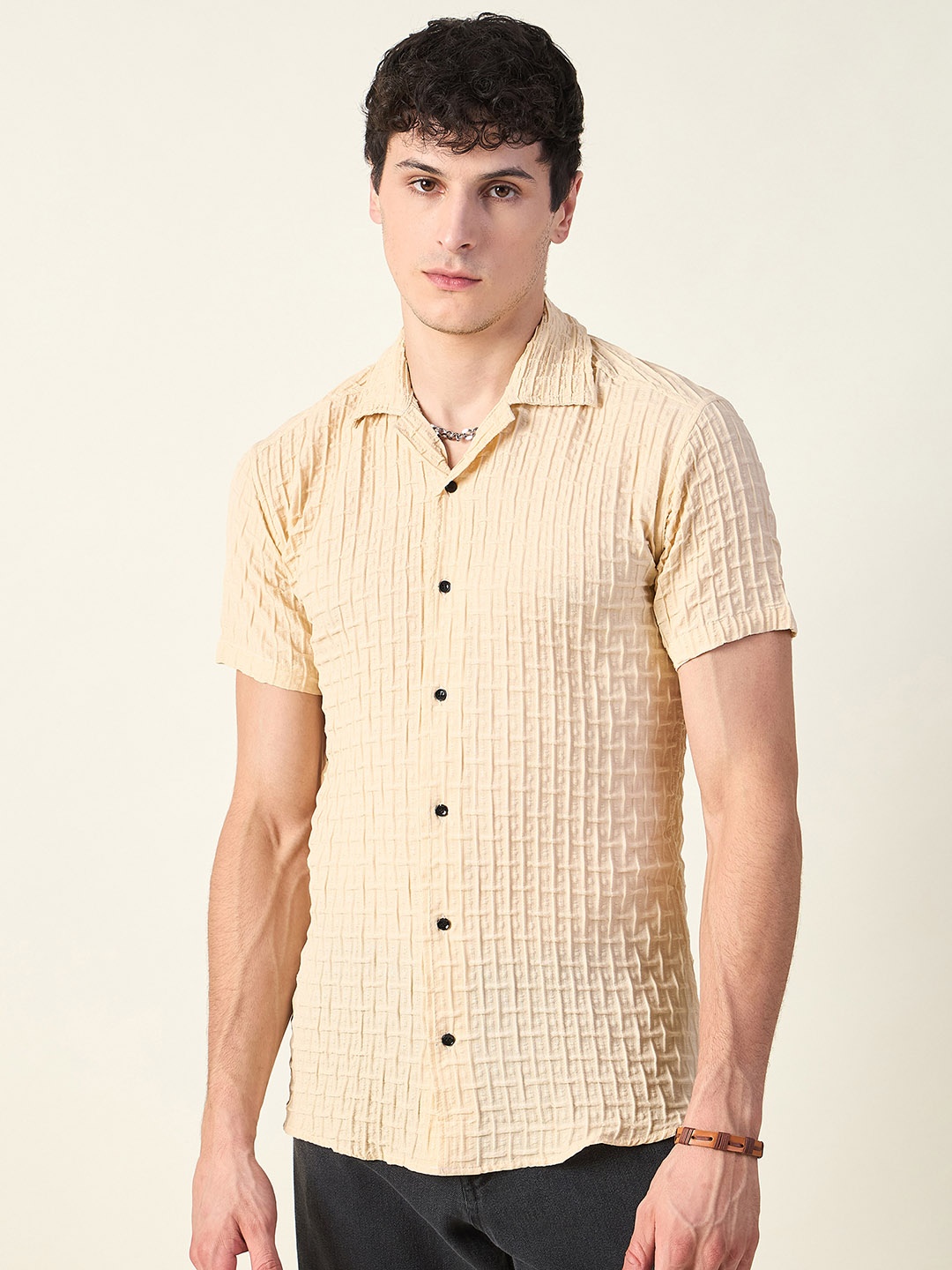 

Mast & Harbour Men Classic Cotton Regular Fit Casual Shirt, Cream