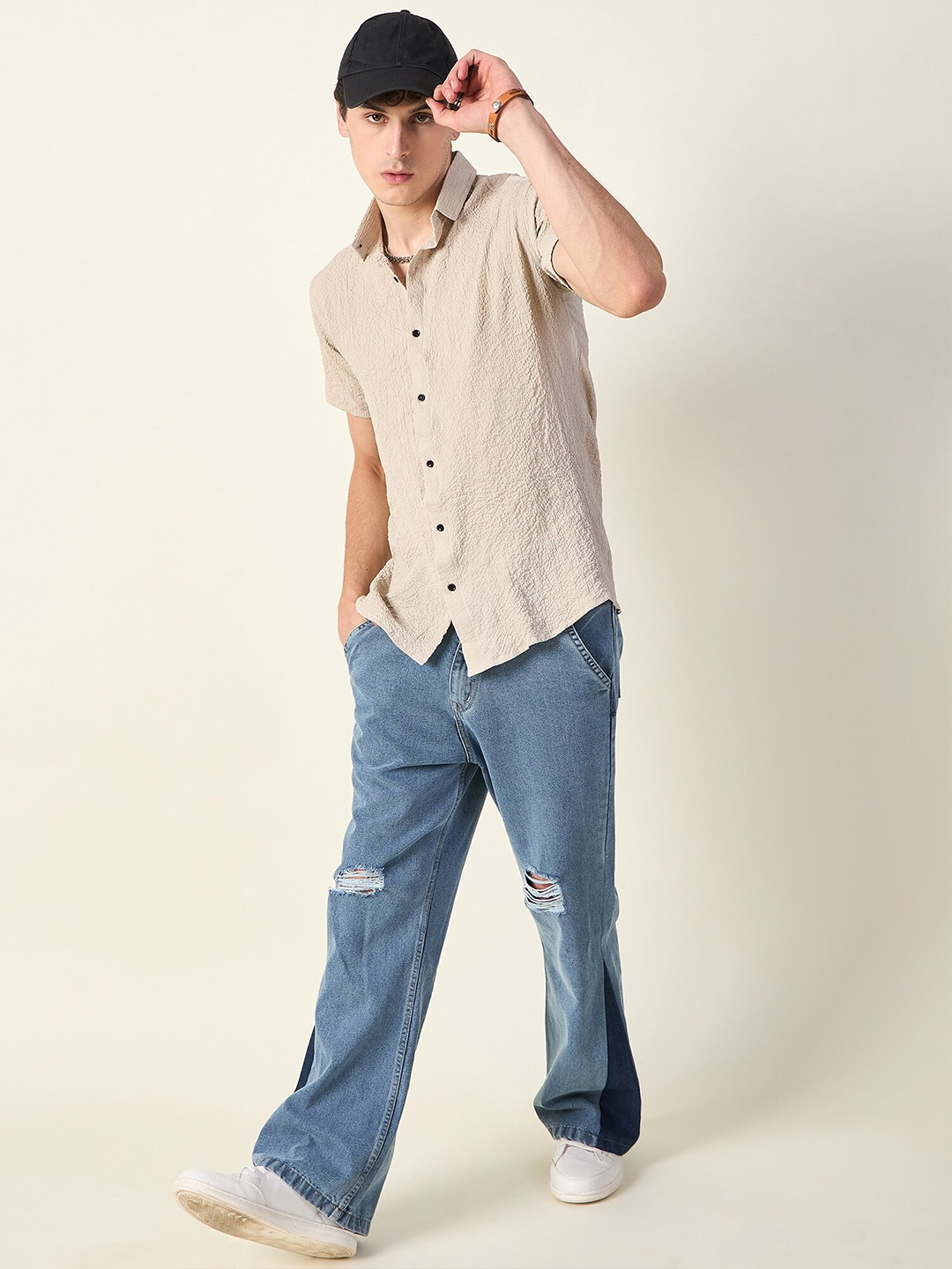 

Mast & Harbour Men Self Design Casual Shirt, Beige