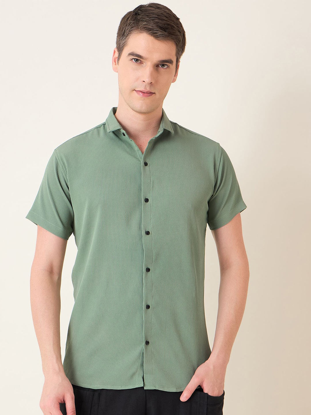 

Mast & Harbour Men Vertical Stripes Casual Shirt, Sea green