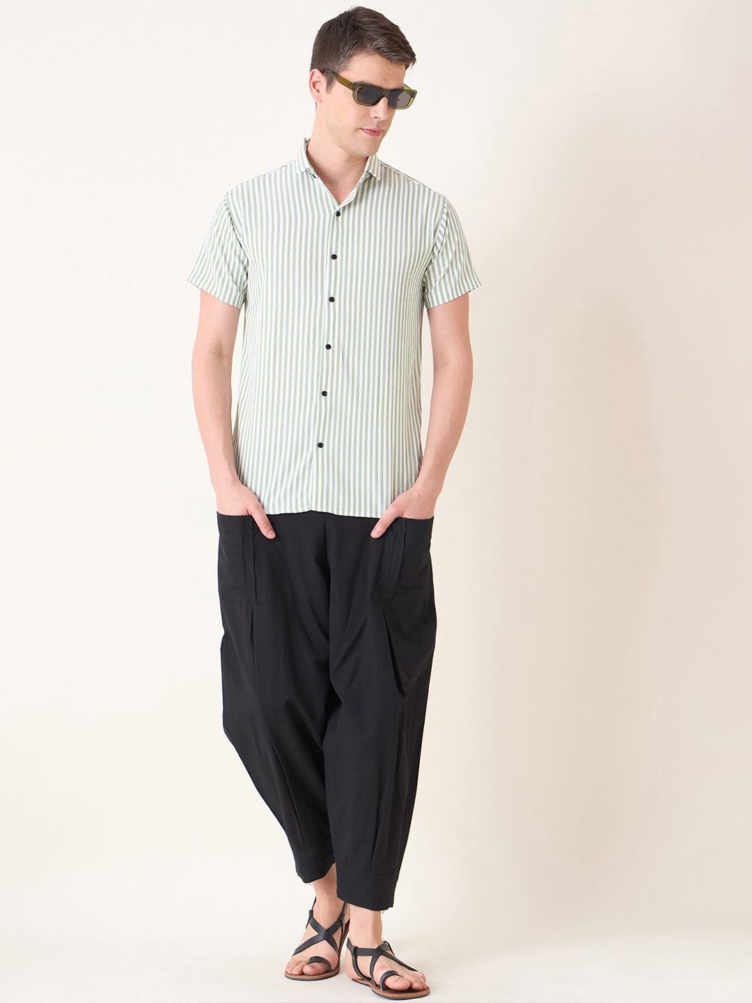 

Mast & Harbour Men Vertical Stripes Casual Shirt, Green