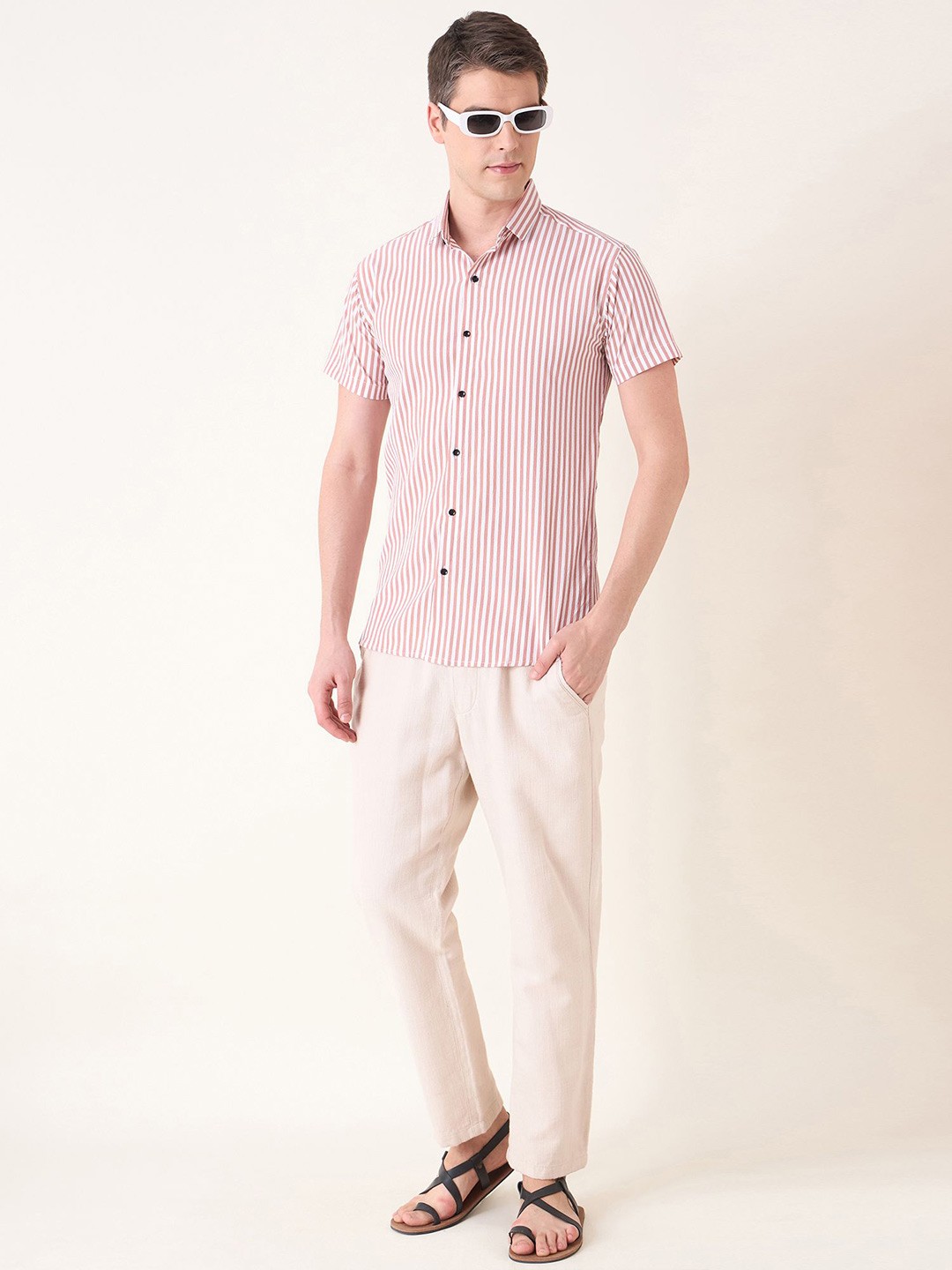 

Mast & Harbour Men Vertical Stripes Casual Shirt, Pink