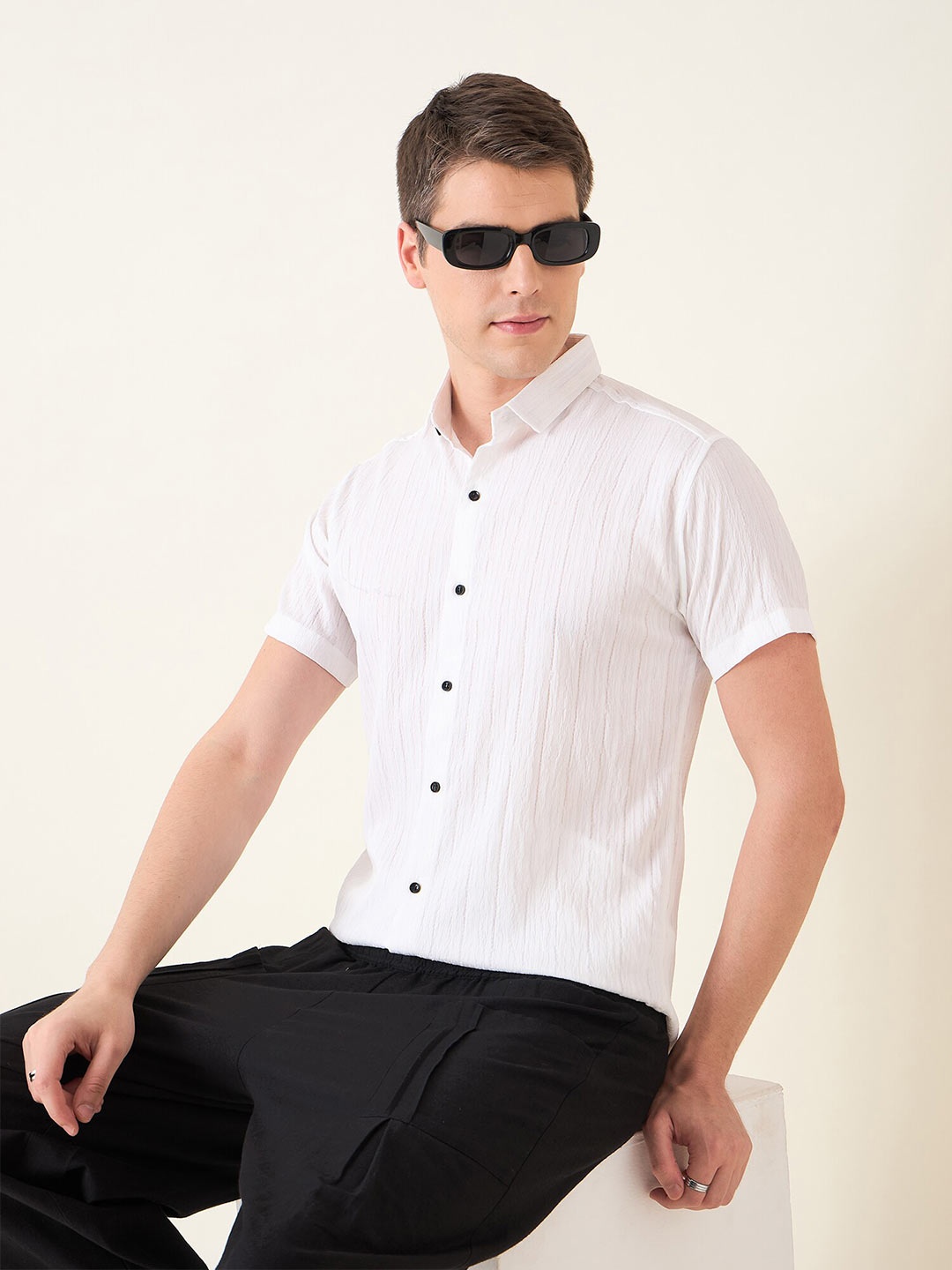 

Mast & Harbour Men Classic Striped Regular Fit Casual Shirt, White