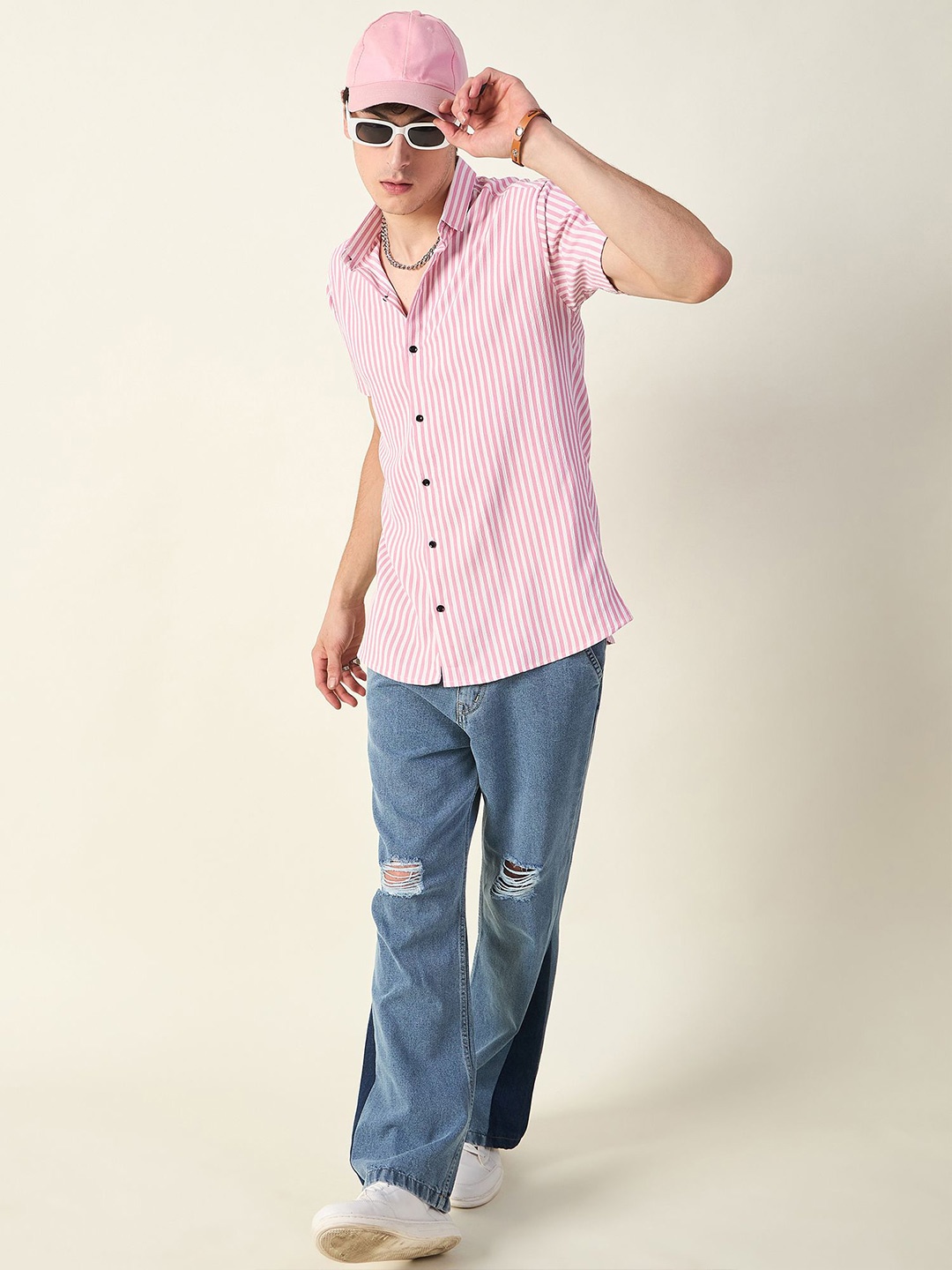 

Mast & Harbour Men Classic Striped Regular Fit Casual Shirt, Pink