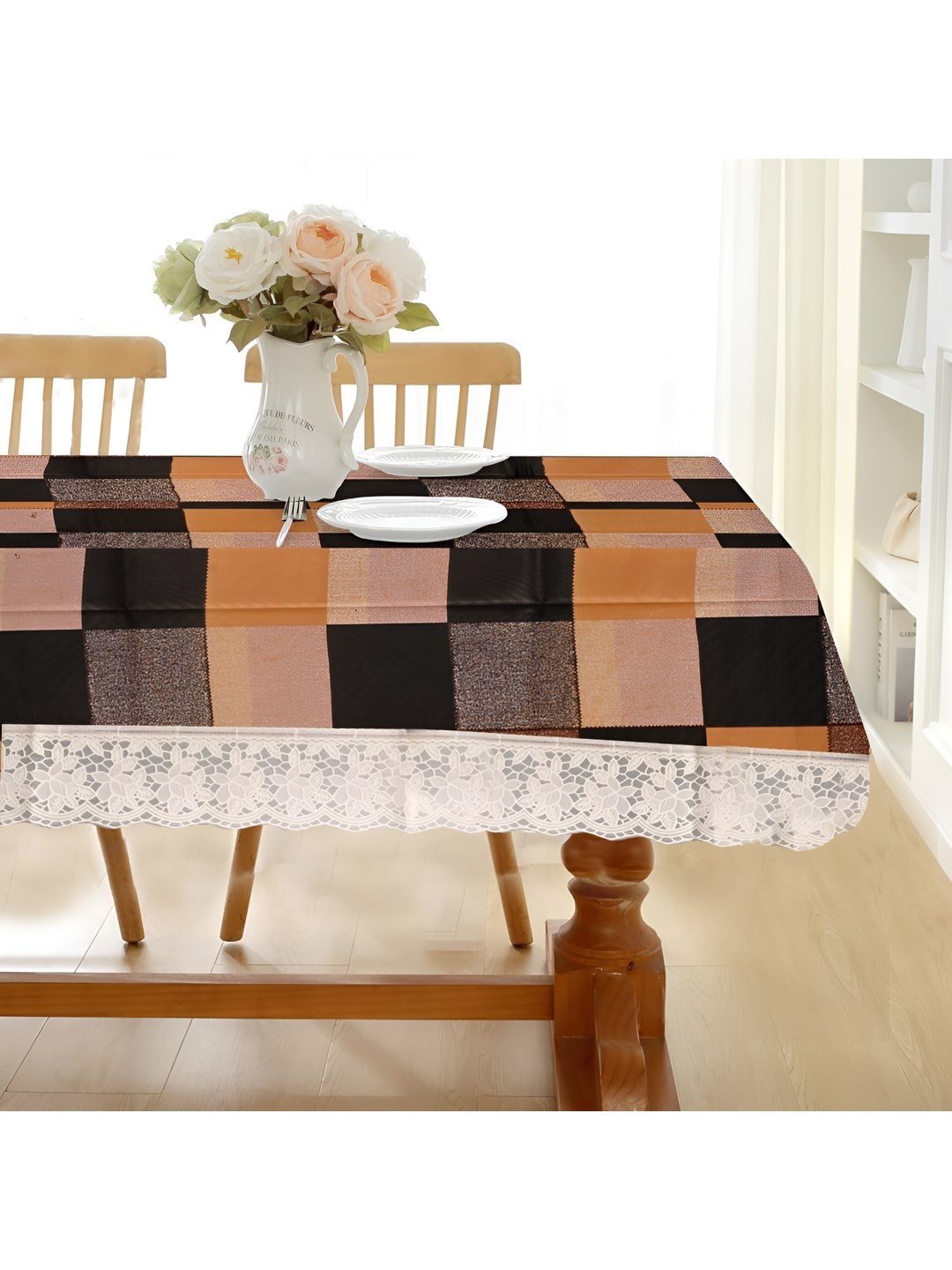 

CASA-NEST Peach & Black Geometric 6 Seater Table Cover