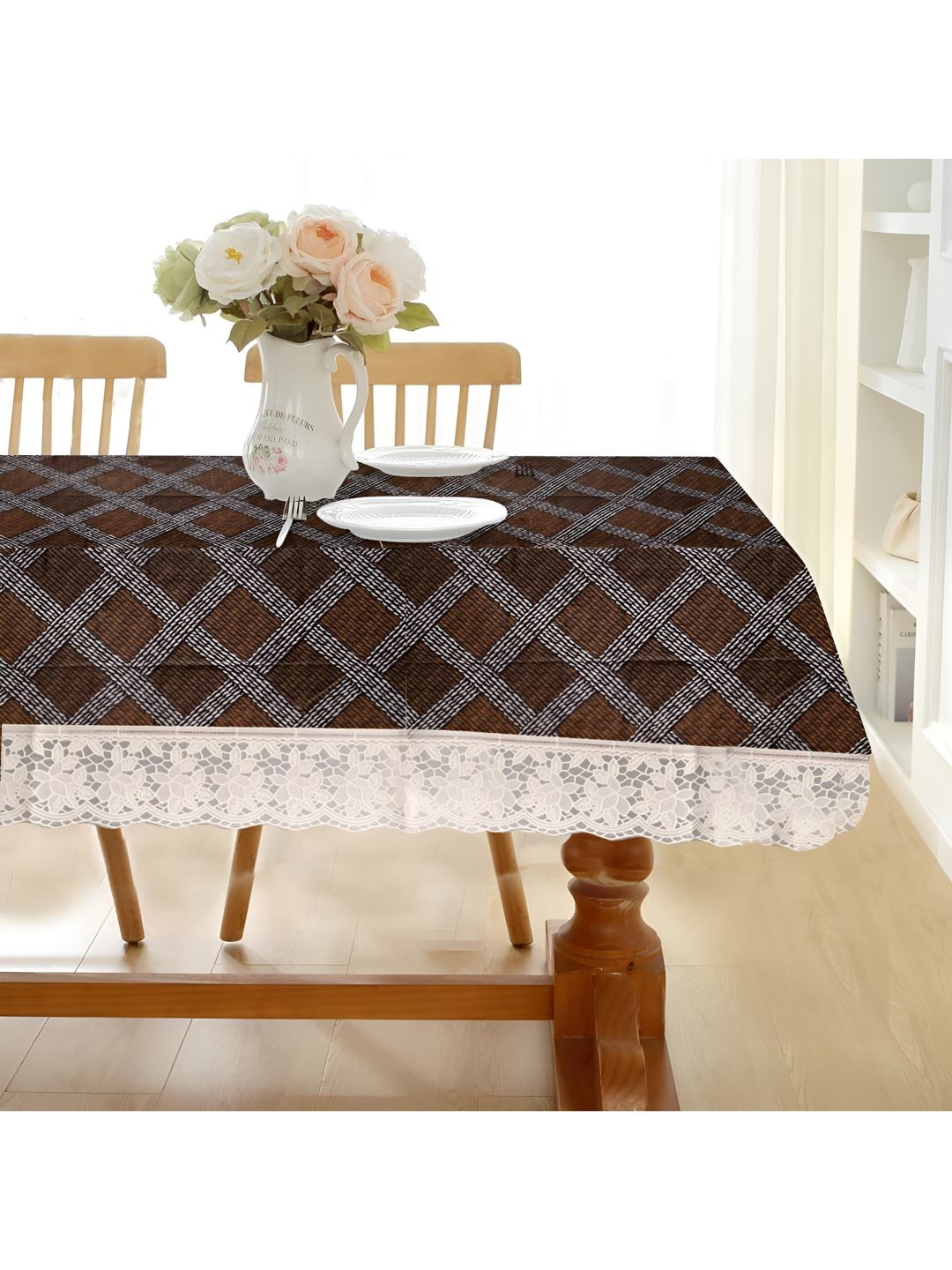 

CASA-NEST Brown & White Ethnic Motifs 8 Seater Table Cover