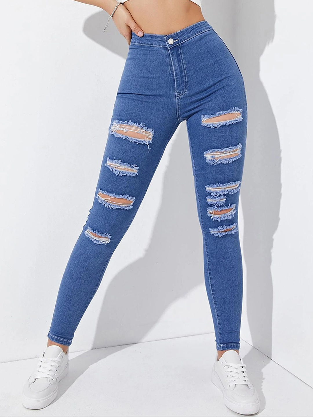 

TANDUL Women Lean Skinny Fit Highly Distressed Jeans, Blue