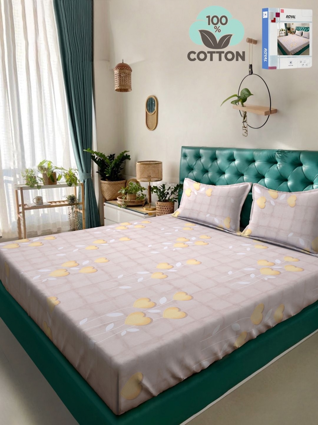 

KLOTTHE Yellow Floral Printed 400TC Pure Cotton Double King Bedsheet & 2 Pillow Covers