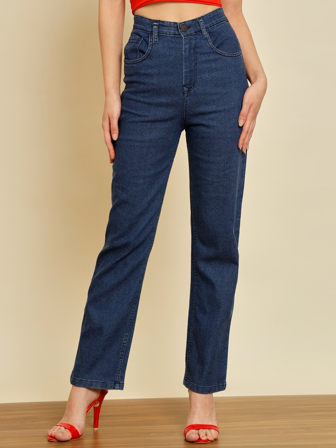 

TANDUL Women Lean Skinny Fit Low Distress Jeans, Maroon