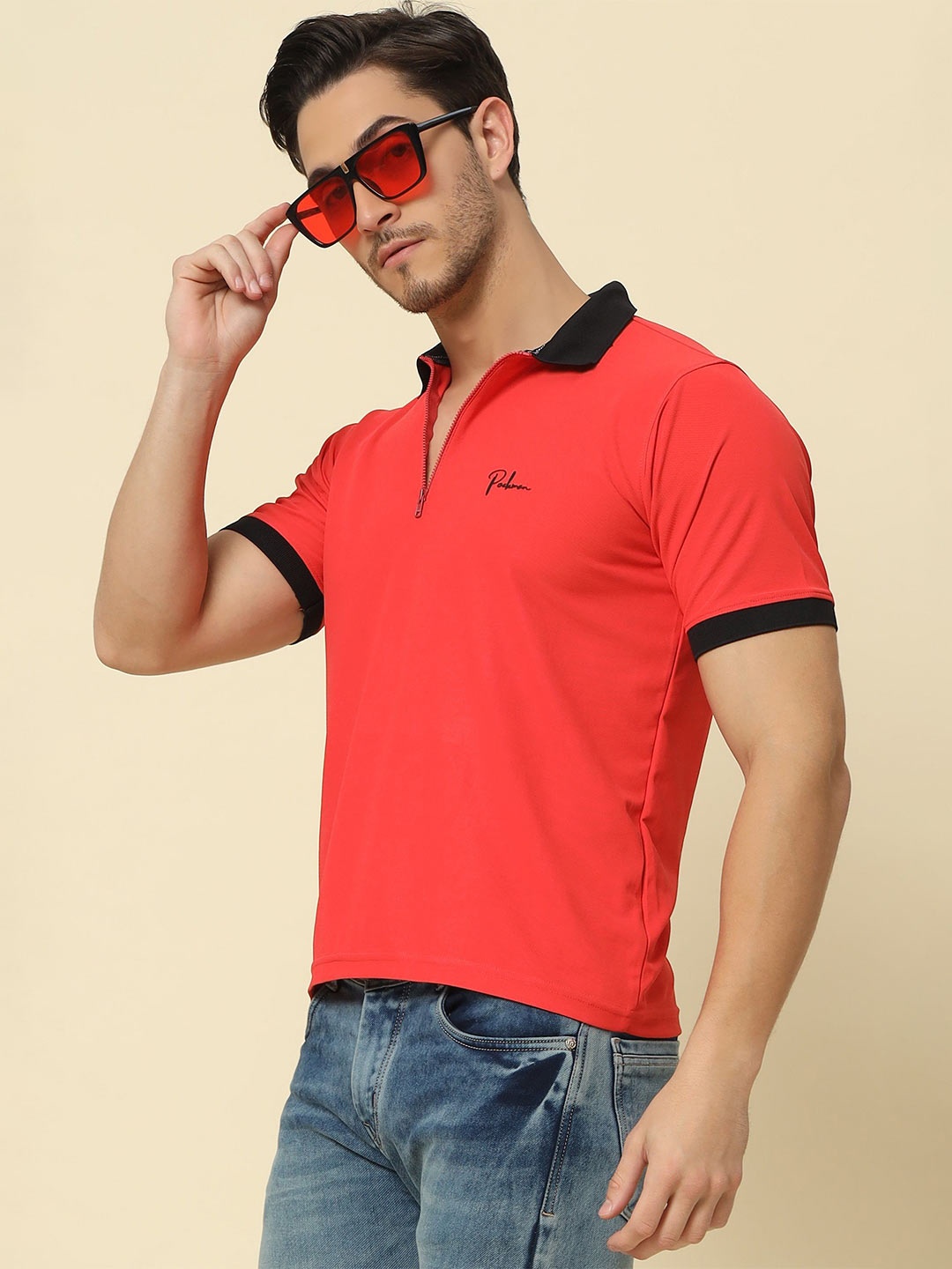 

PockMAN Men Polo Collar Antimicrobial Pockets T-shirt, Red