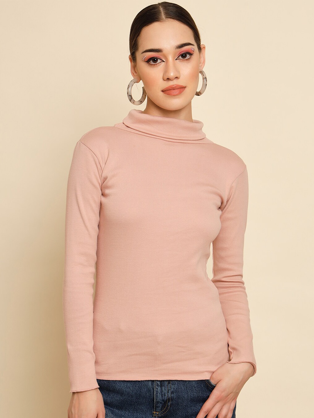 

TANDUL Women Striped Pullover, Peach