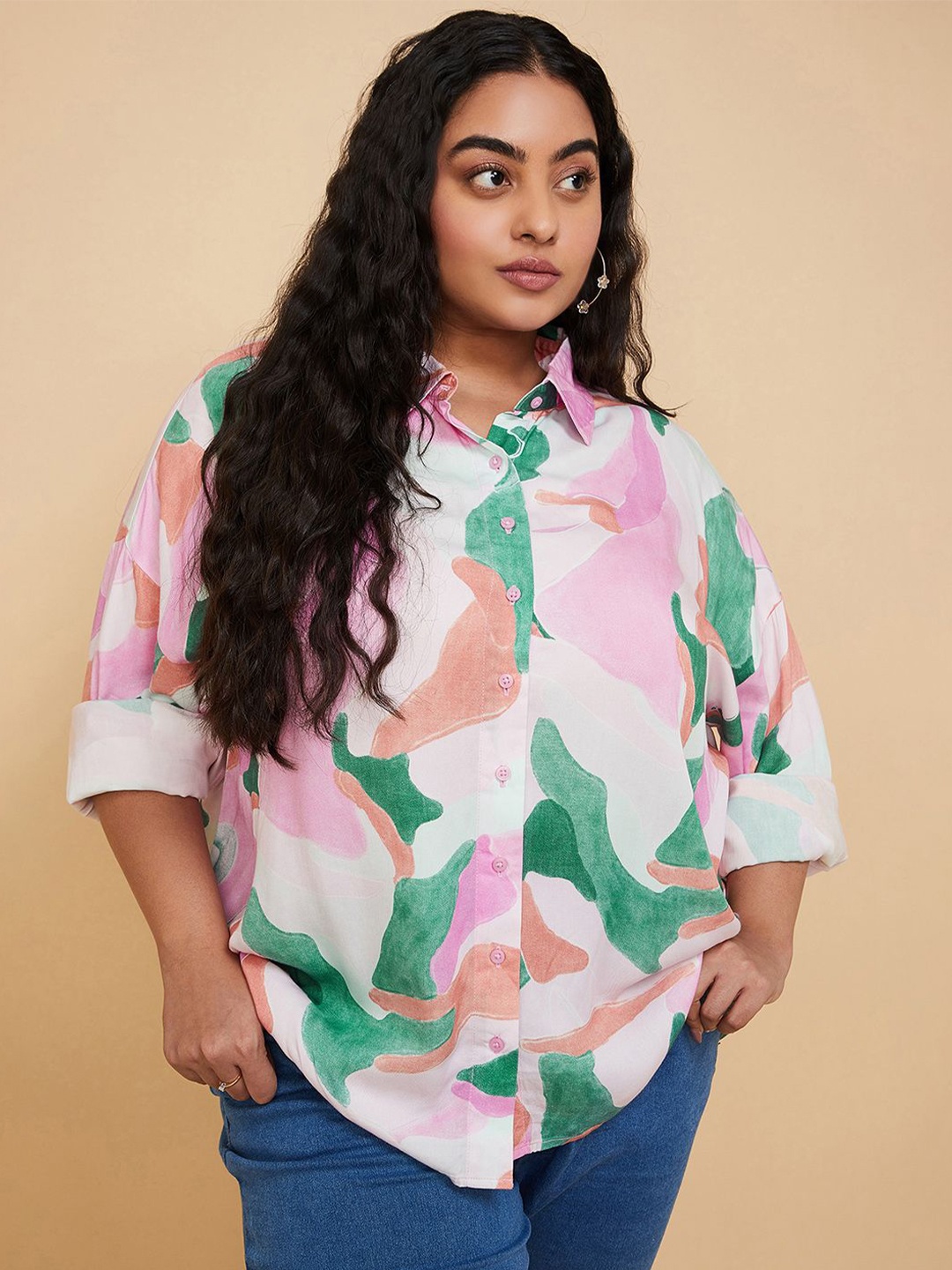 

max Women Opaque Printed Casual Shirt, Pink