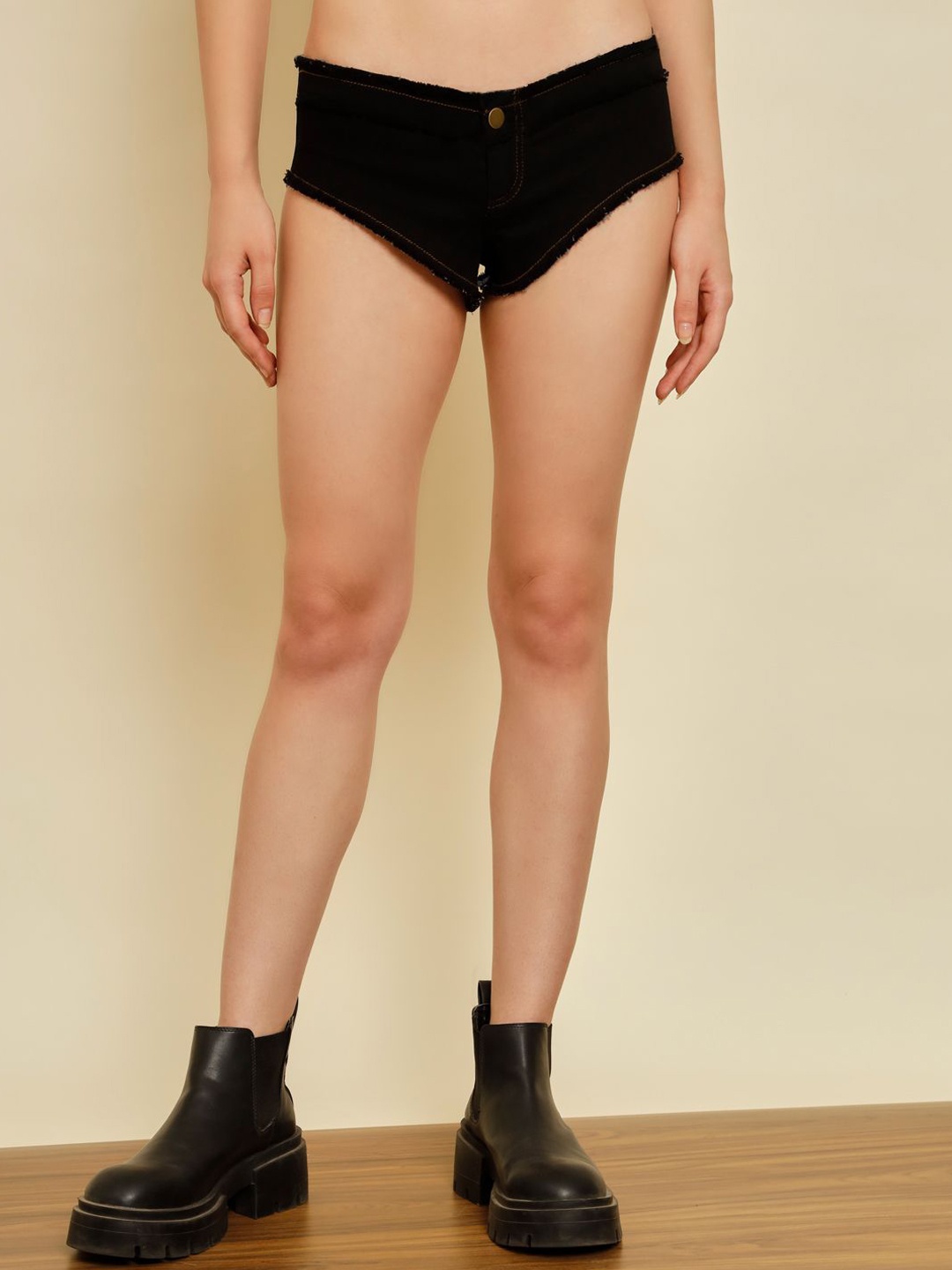 

TANDUL Women Skinny Fit Denim Hot Pants Shorts, Black