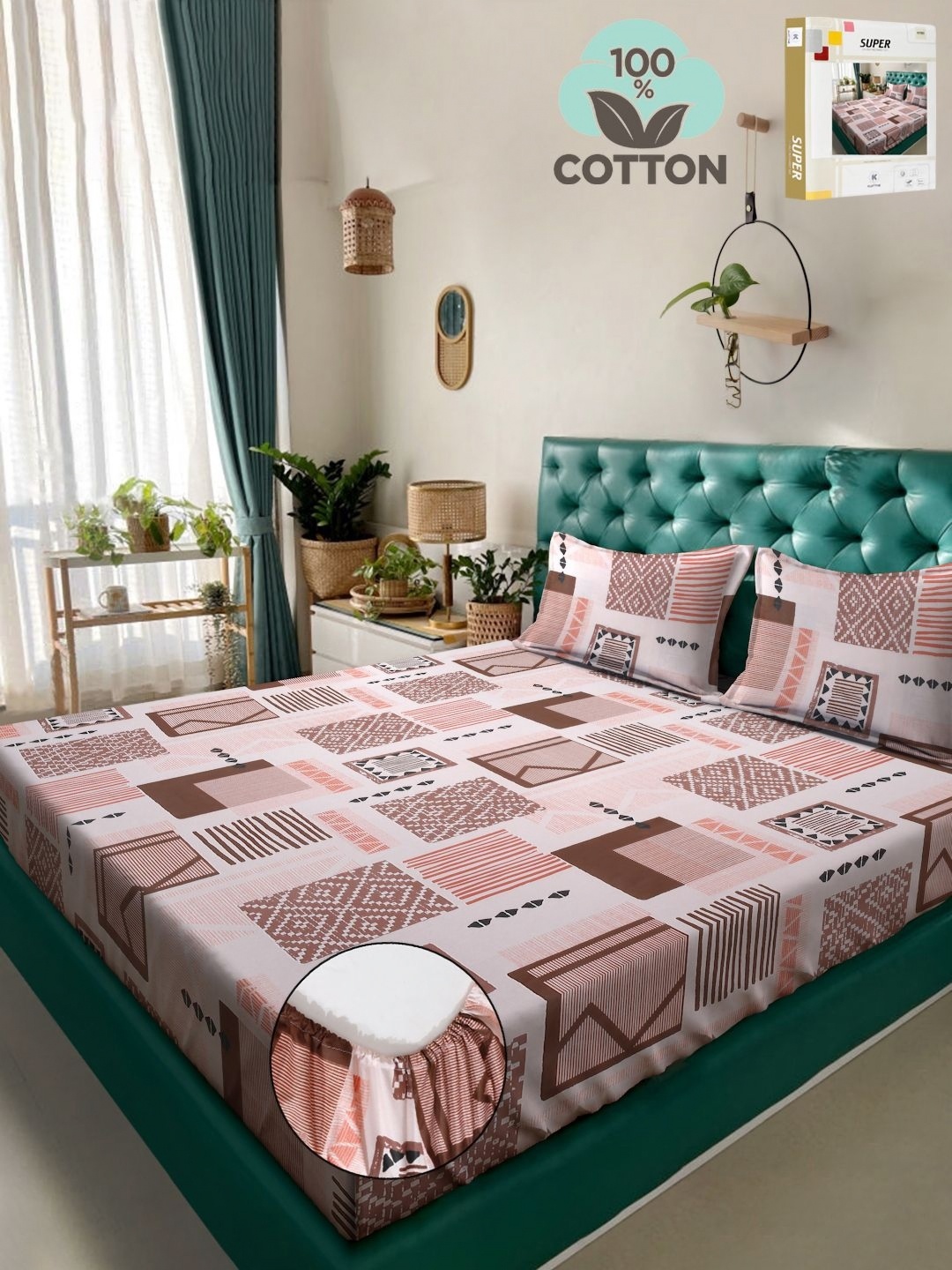 

KLOTTHE Book Fold Orange Printed Pure Cotton Double King Bedsheet & Pillow Covers