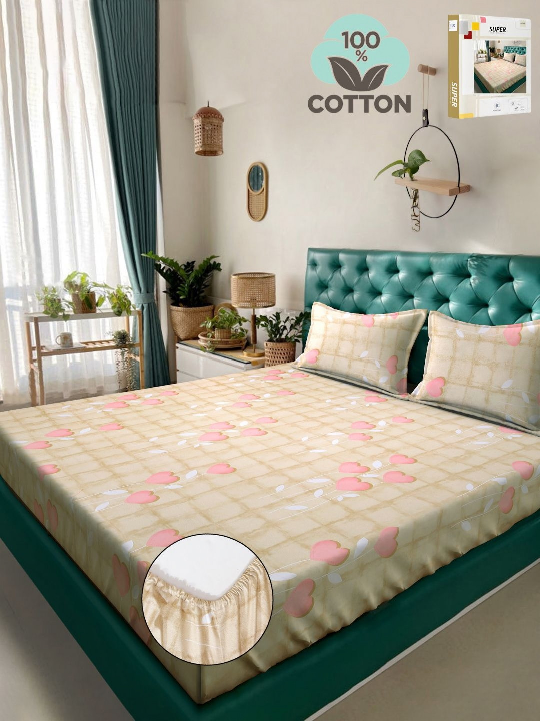 

KLOTTHE Book Fold Pink Floral Printed Pure Cotton Double King Bedsheet & Pillow Covers