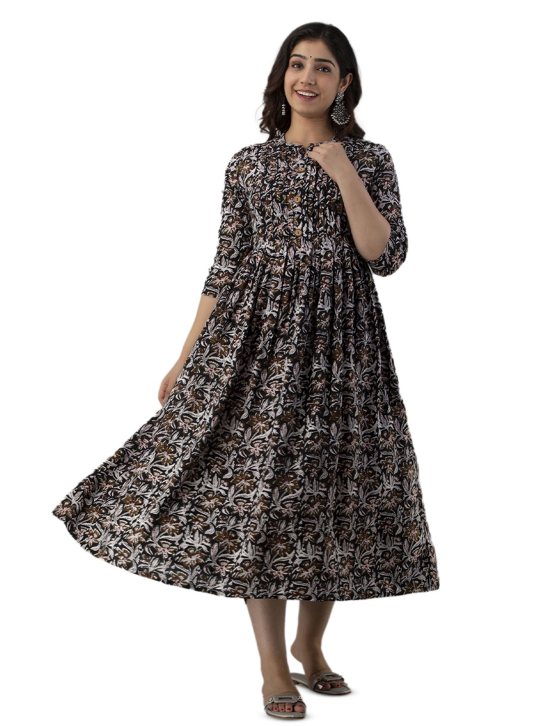 

Charnest Printed Maternity Anarakali Black Rayon Ethnic Dress