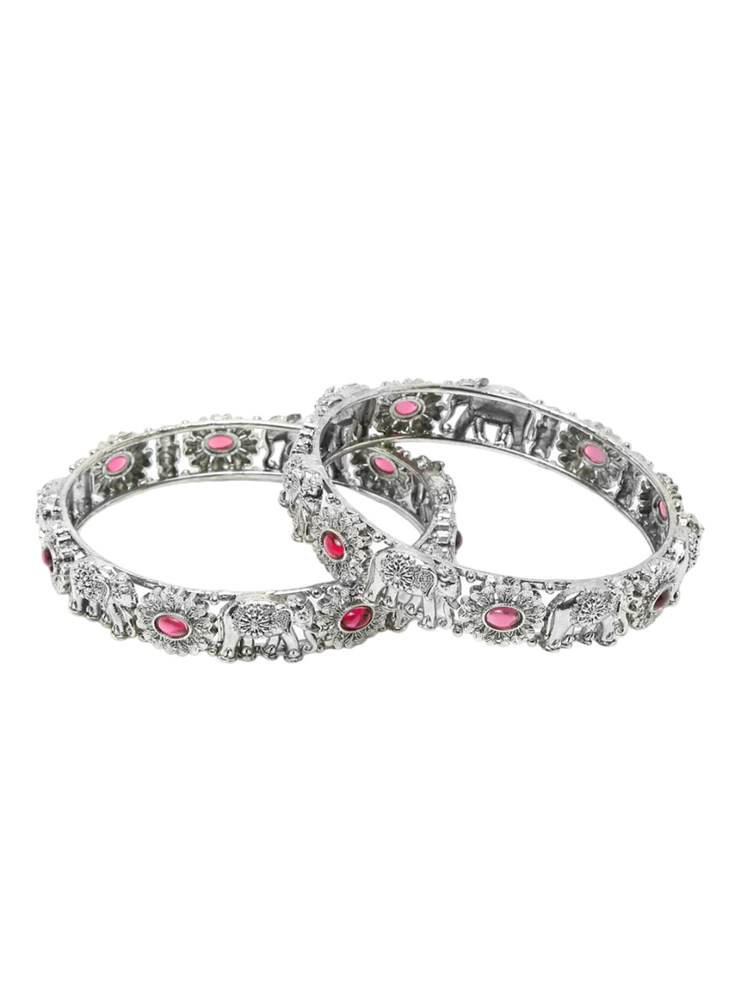 

Anouk Women Set Of 2 Silver-Plated Stone Studded Bangles