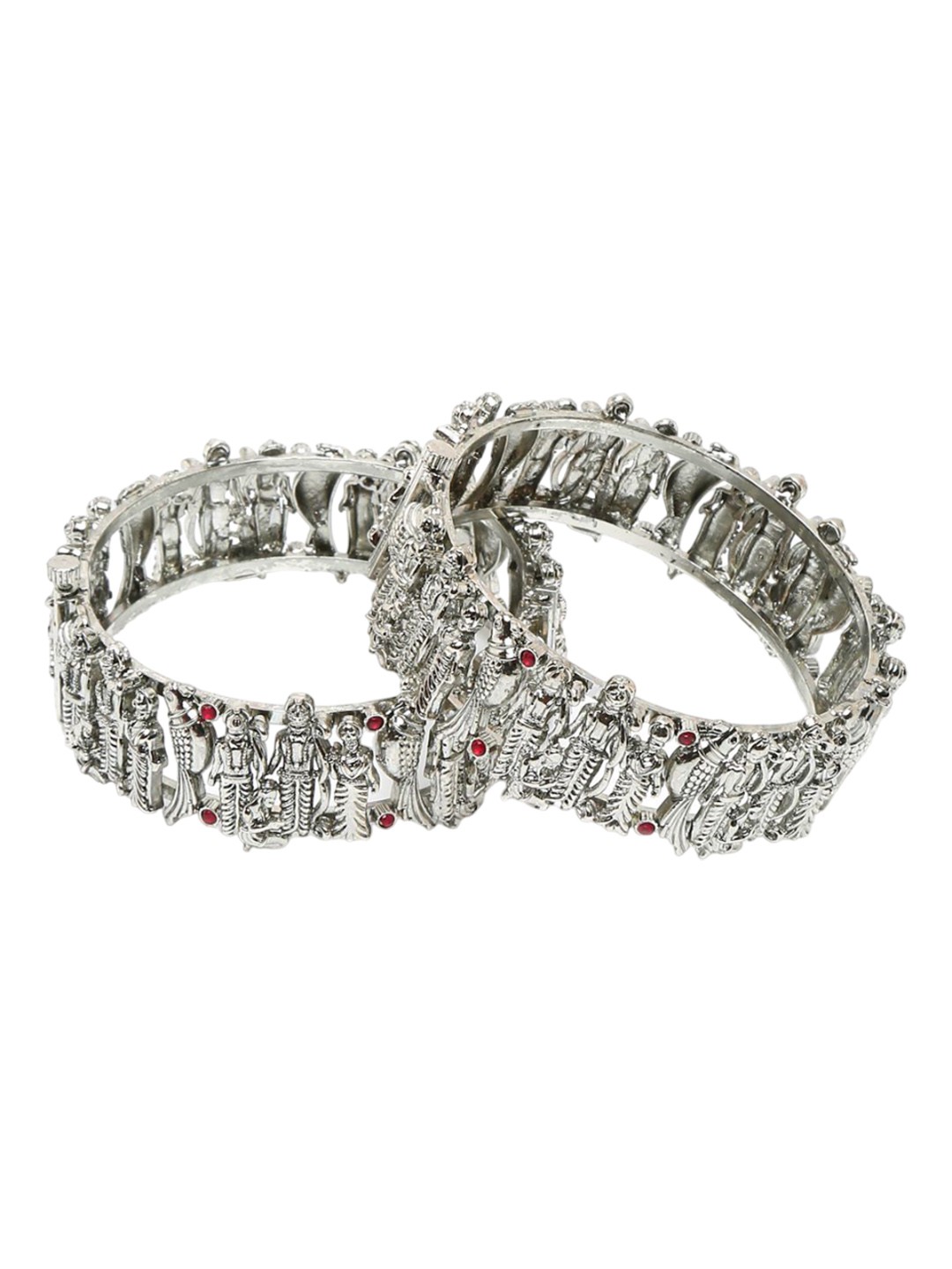 

Anouk Women Set Of 2 Silver-Plated Stone Studded Bangles