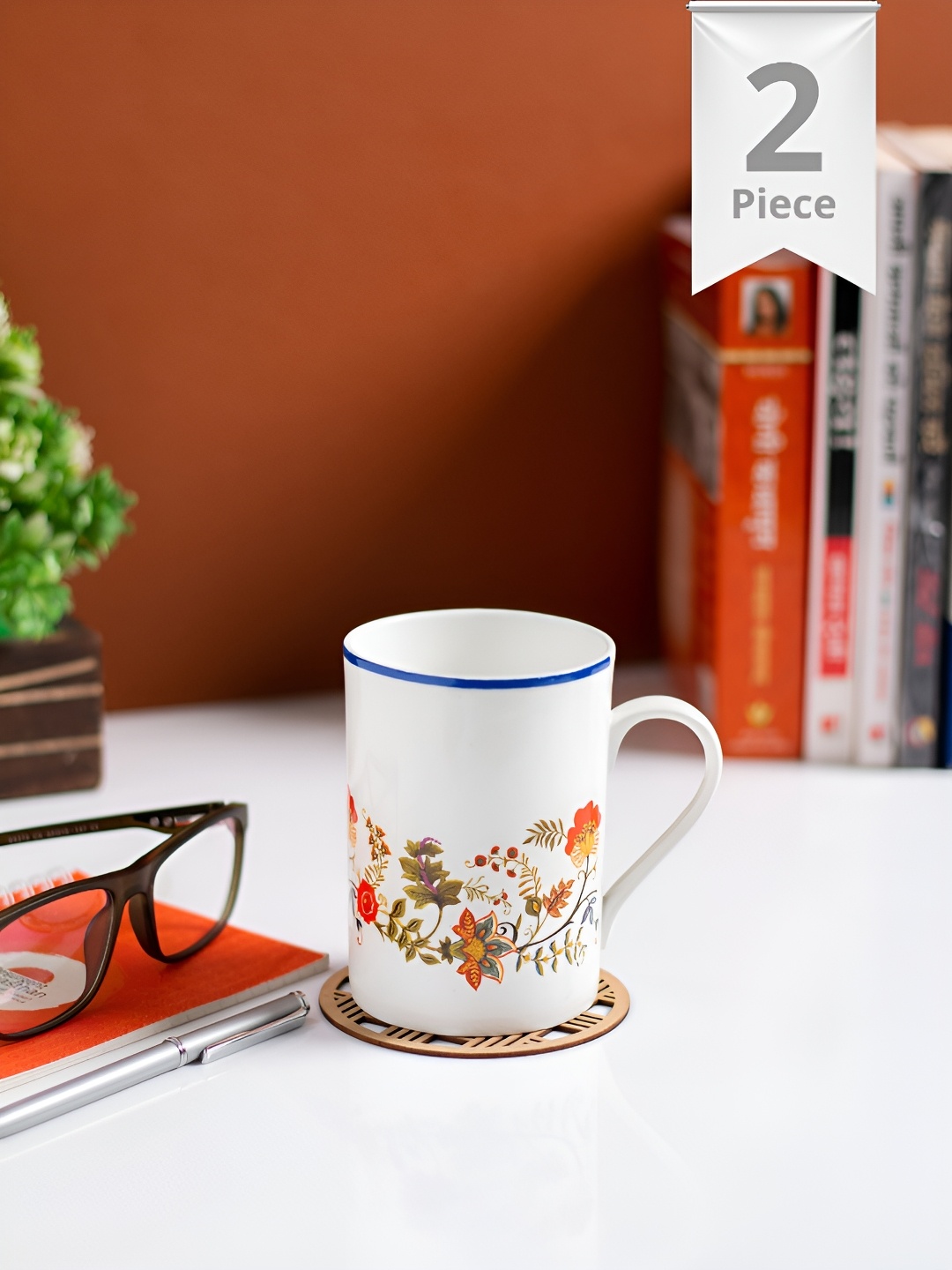 

JCPL Fine Ceramic White & Red 2 Pieces Printed Glossy Mugs Set Of Cups And Mugs