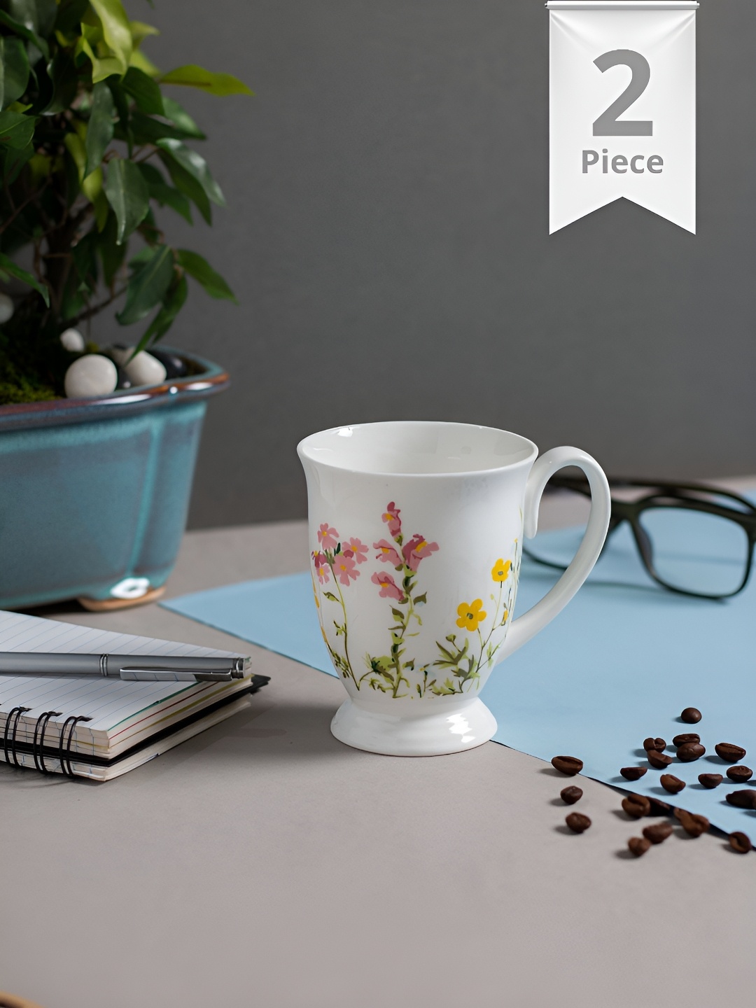 

JCPL Pack Of 2 White & Green Printed Ceramic Glossy Mugs