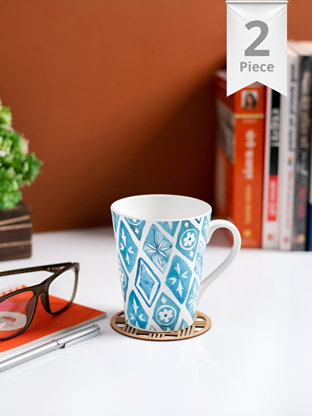 

JCPL Fine Ceramic Blue & White 2 Pieces Printed Glossy Cups And Mugs