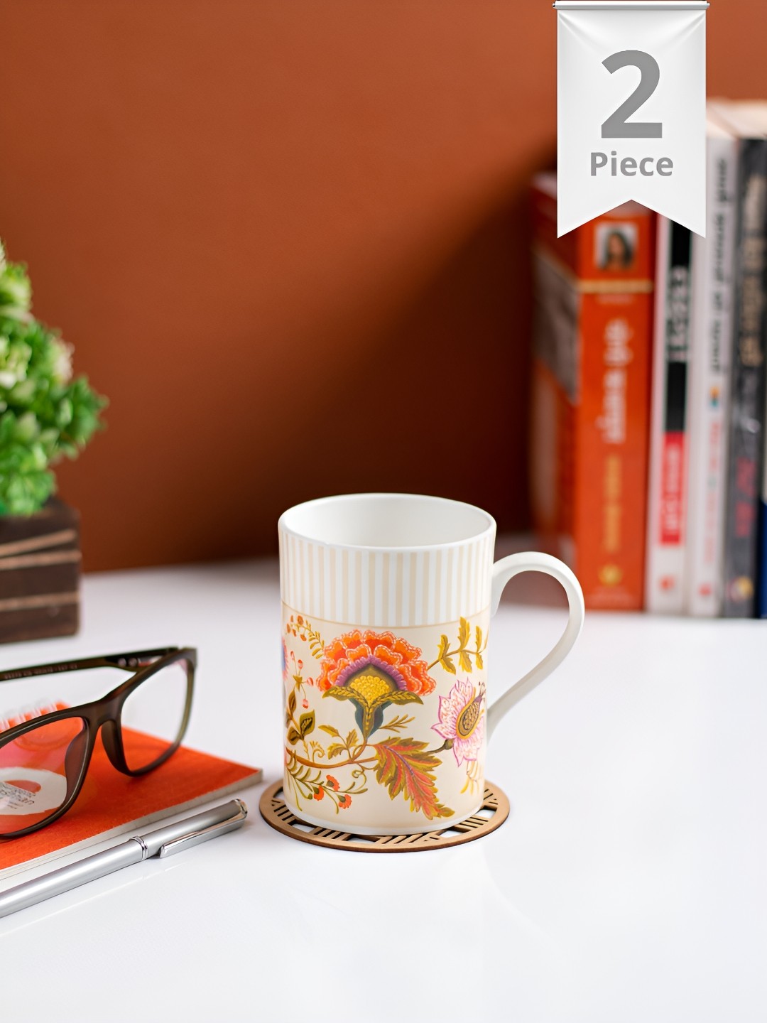 

JCPL Fine Ceramic White & Red 2 Pieces Printed Glossy Mugs Set Of Cups And Mugs