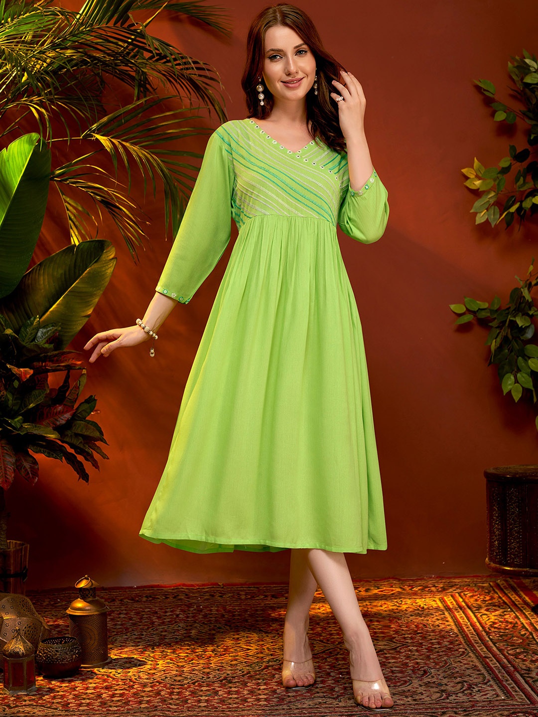 

Anouk Women Embroidered Ethnic Dress, Fluorescent green