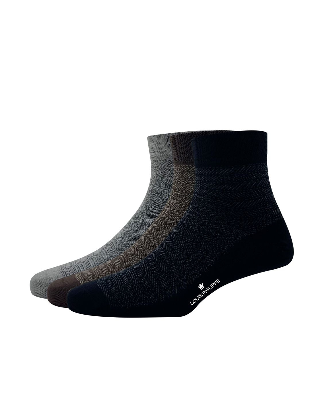 

Louis Philippe Ankle Length Socks Pack of 3, Grey