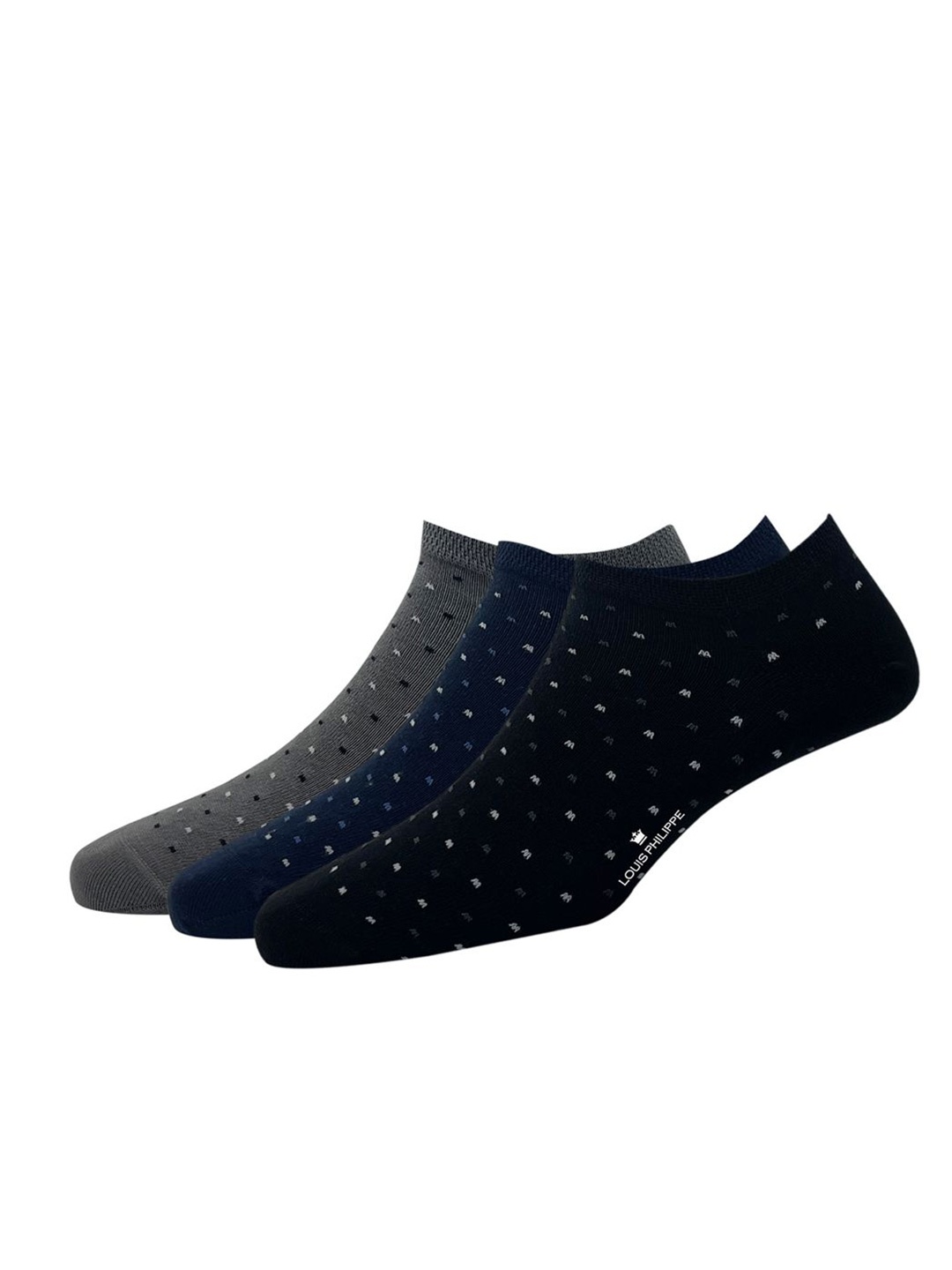 

Louis Philippe Men Pack Of 3 Patterned Ankle Length Socks, Grey